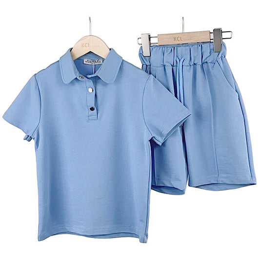 Boys Blue Button Polo Shirt and Shorts