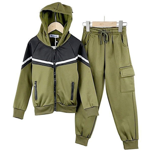 Boys Khaki Chevron Zip Combat Tracksuit