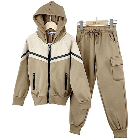 Boys Beige Chevron Zip Combat Tracksuit