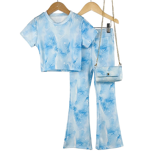 Girls Sky Blue Tye Dye Flare Set