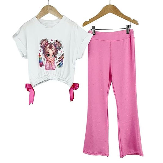 Girls Hot Pink Angel Print Flare Set