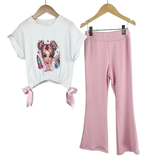 Girls Dusty Pink Angel Print Flare Set