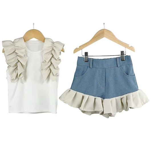 Girls Beige Frill Shorts Set