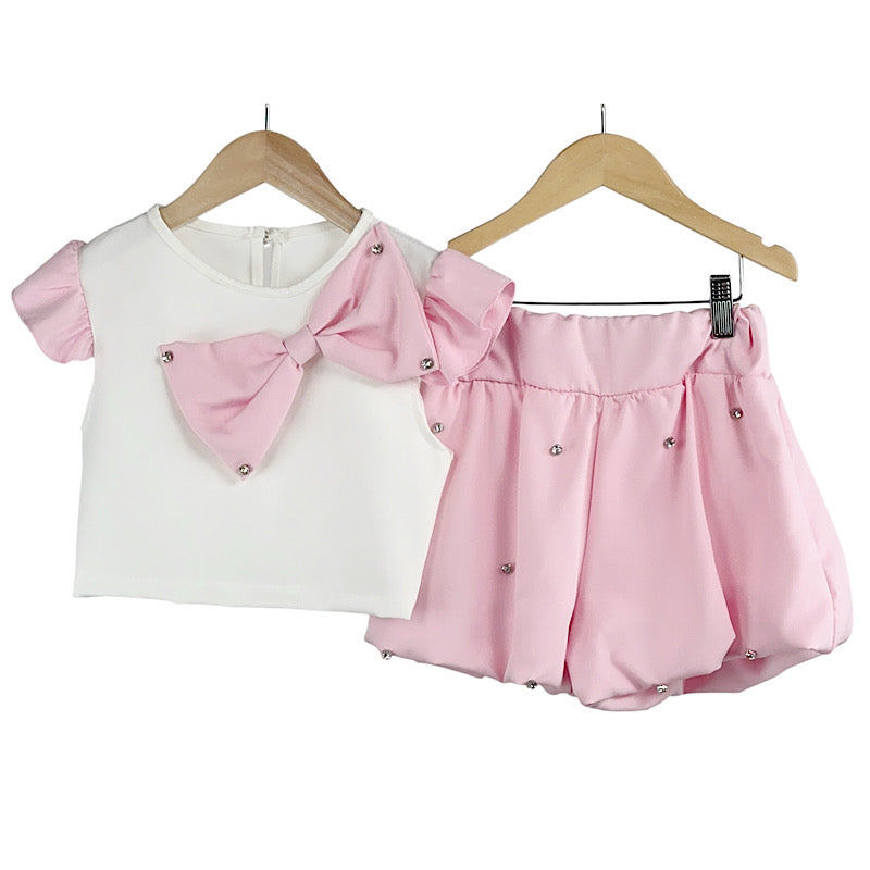 Girls Baby Pink Bubble Skort Set