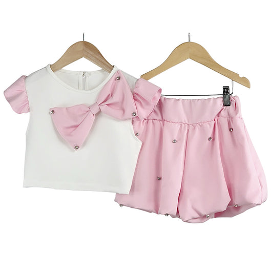 Girls Baby Pink Bubble Skort Set