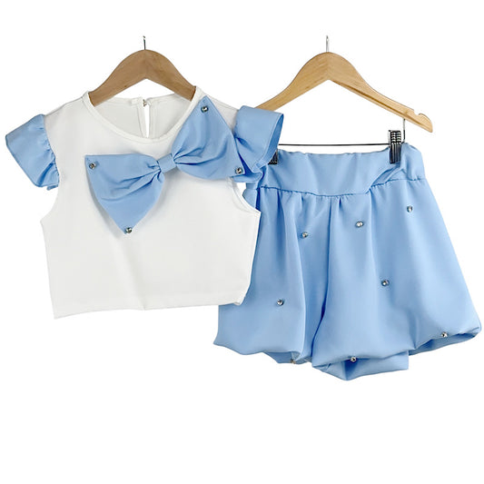 Girls Sky Blue Bubble Skort Set