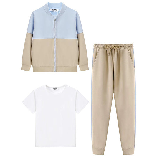 Boys Two-Tone Blue 3pc Zipped Jacket Set