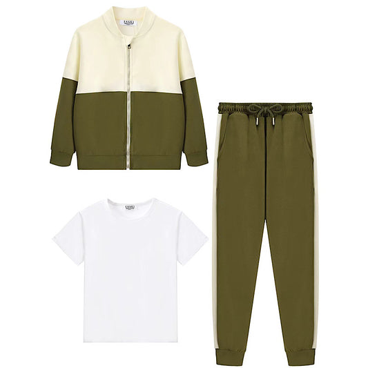 Boys Two-Tone Khaki 3pc Zipped Jacket Set