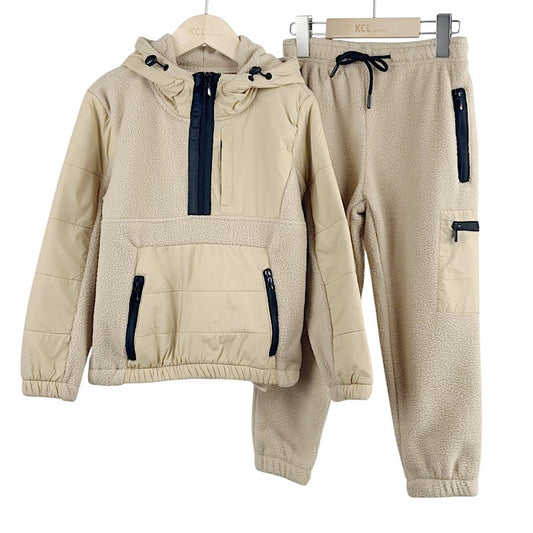 Boys Beige Chevron Zip Combat Tracksuit