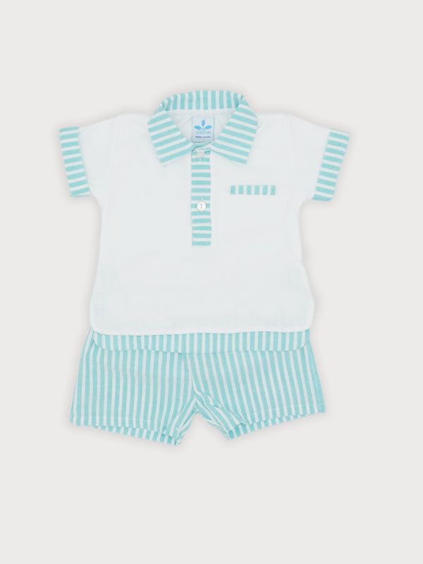 Sardon Mint Green Striped Shorts & Shirts Set