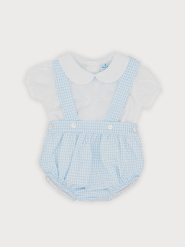 Sardon Baby Blue Gingham Dungaree & Shirt Set