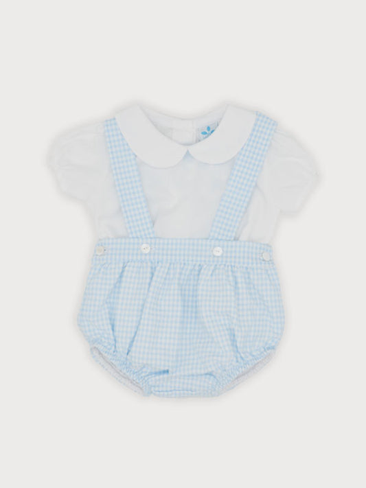 Sardon Baby Blue Gingham Dungaree & Shirt Set