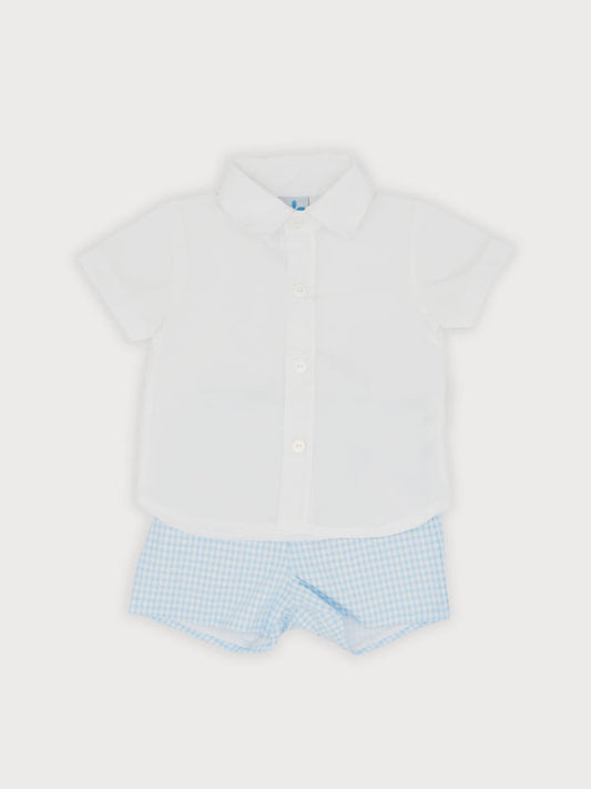 Sardon Baby BL=lue Gingham Shorts & Shirt Set