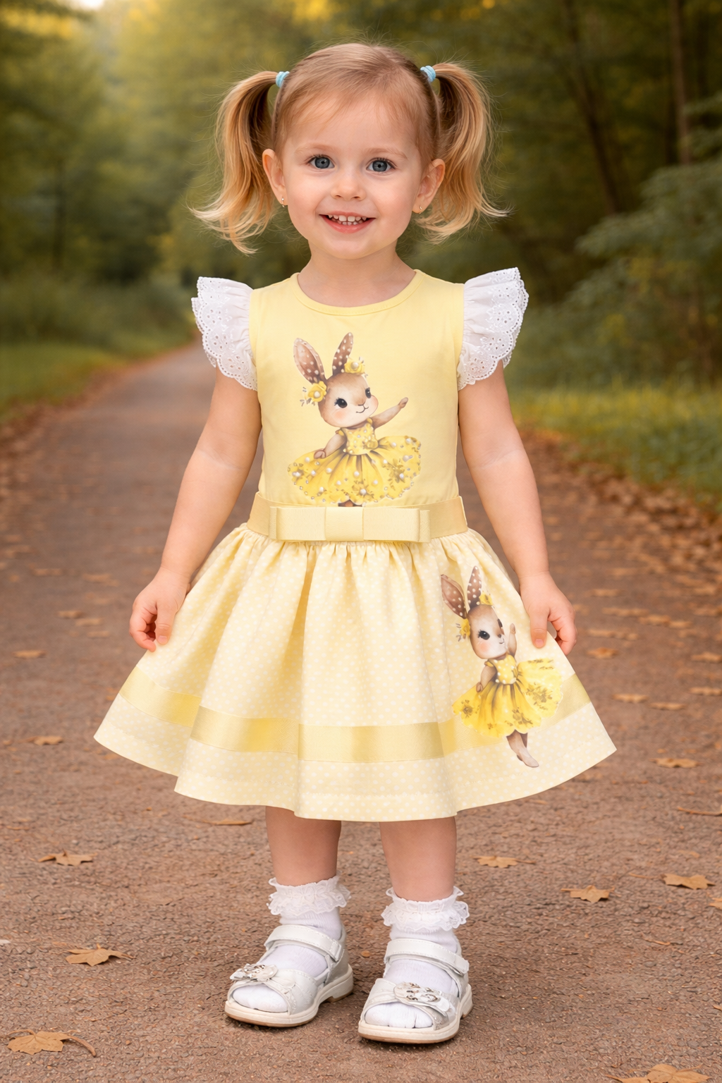 Girls Yellow Bunny Skirt Set