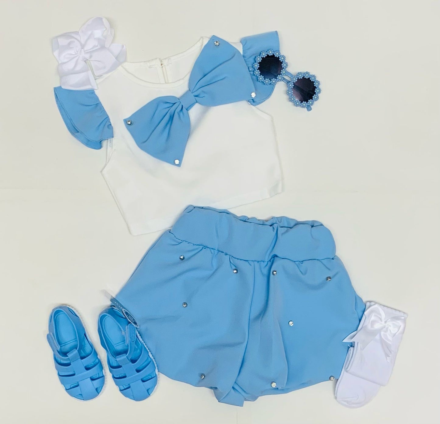 Girls Sky Blue Bubble Skort Set