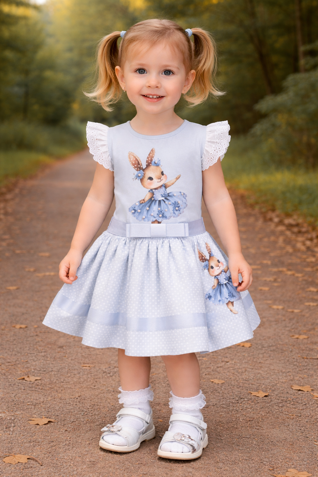 Girls Sky Blue Bunny Skirt Set