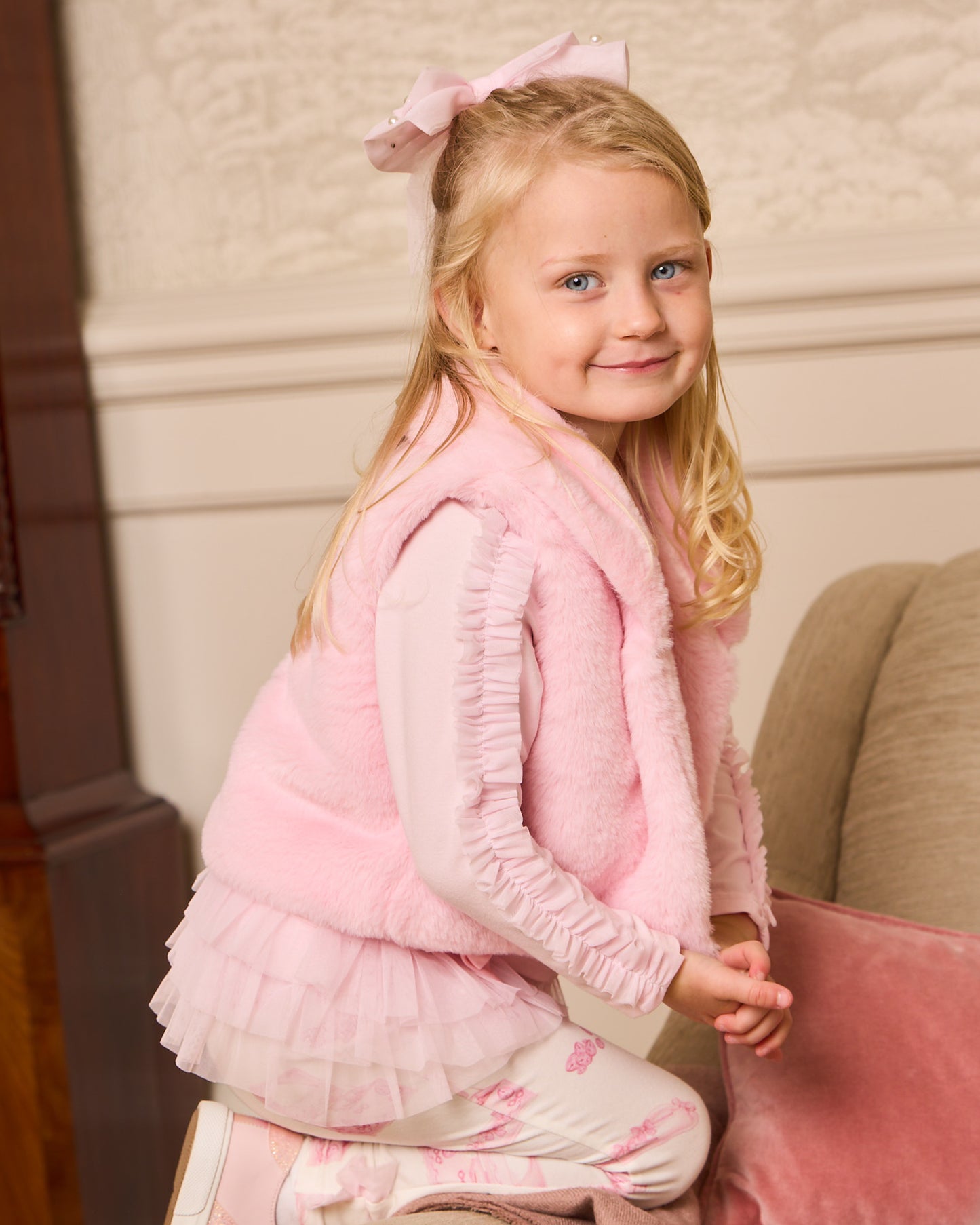 Caramelo Kids Girls Pink Soft Faux Fur Gillet *Preorder
