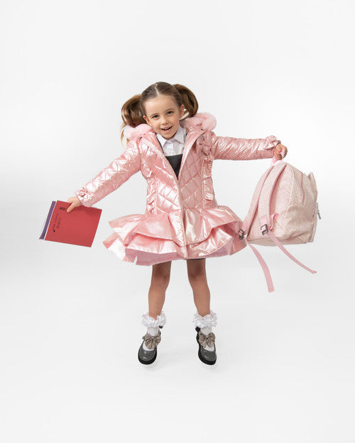 Caramelo Kids Girls Baby Pink Quilted Coat with Bow