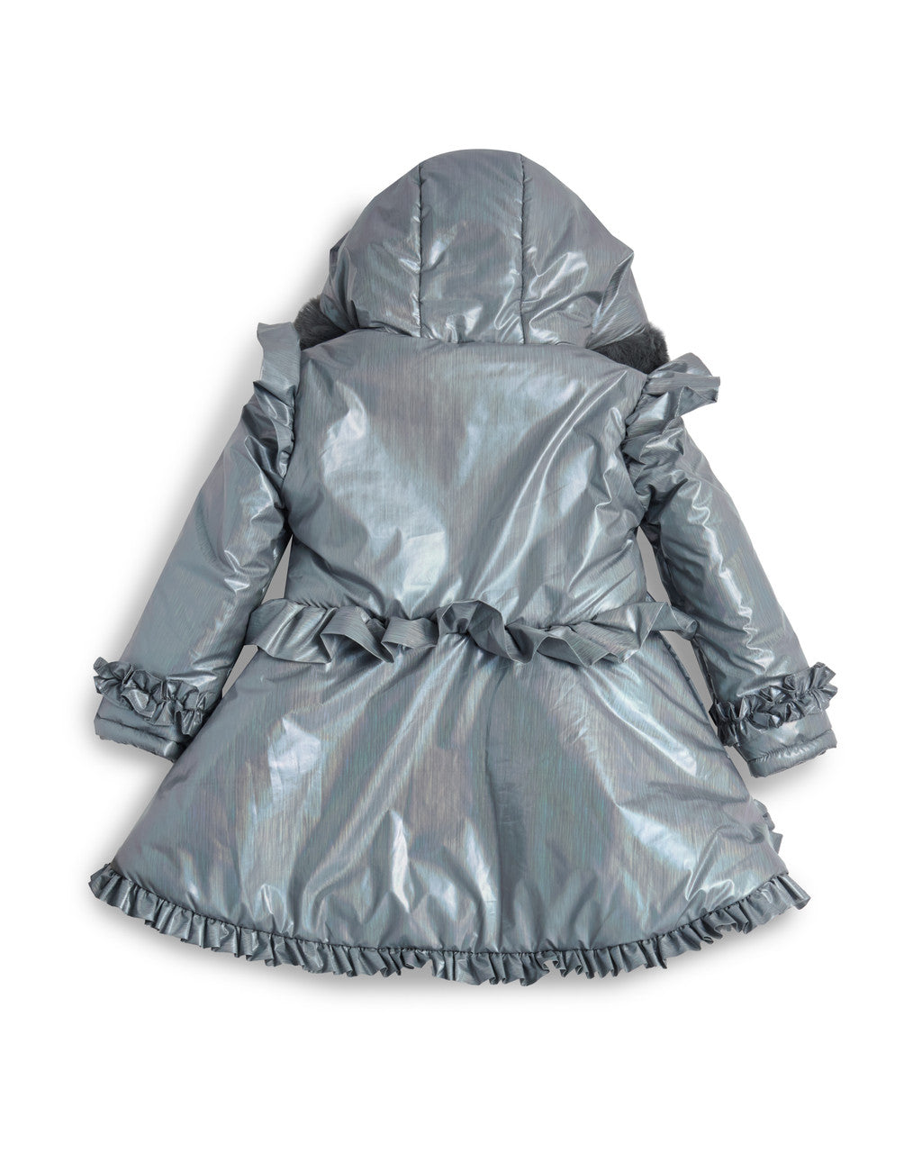 Caramelo Kids Grey Fur Trim Hood Peplum Coat *Preorder