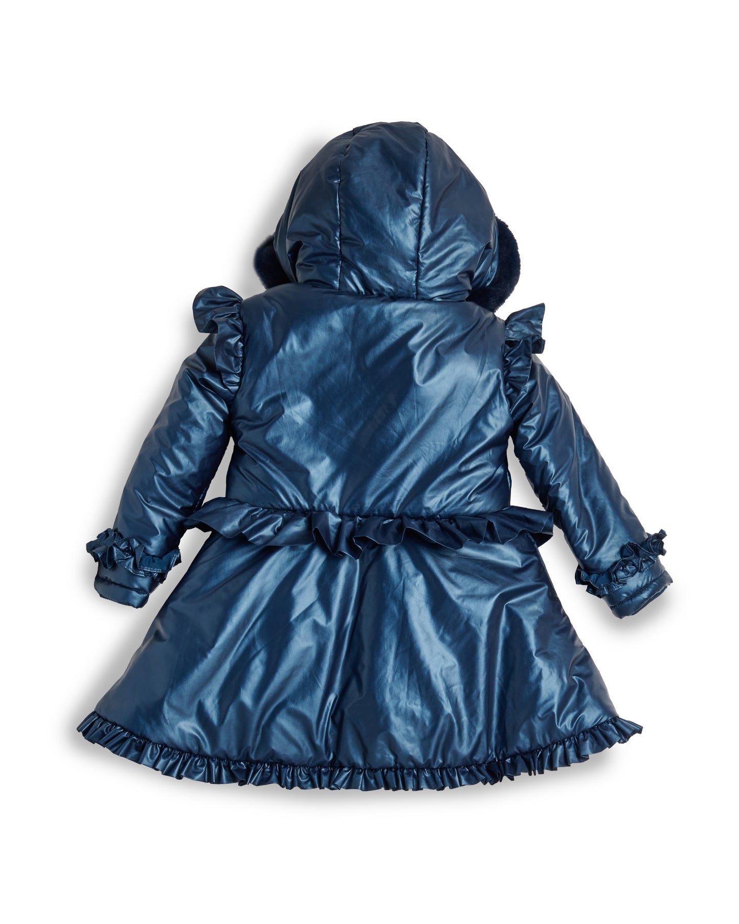 Caramelo Kids Navy Fur Trim Hood Peplum Coat