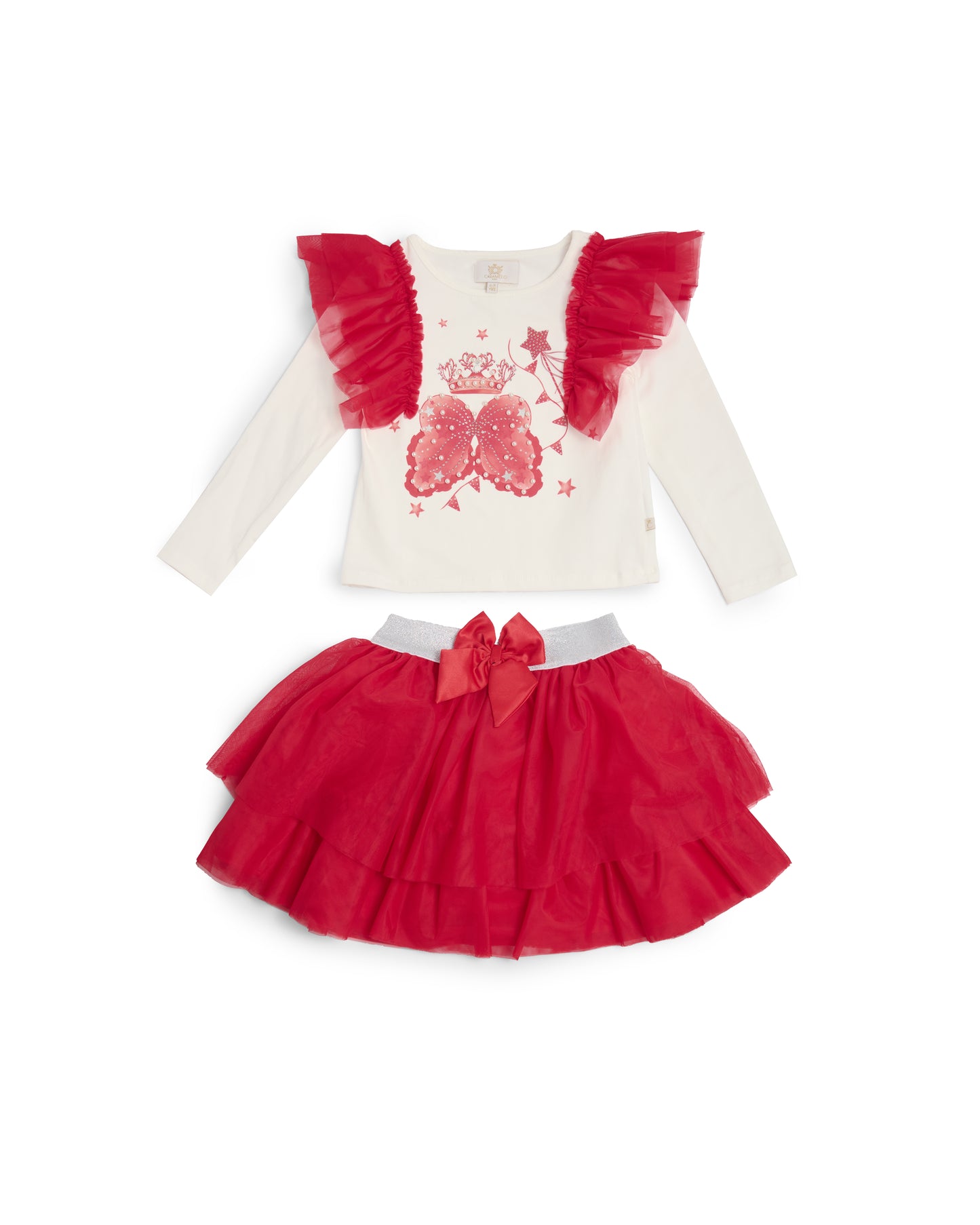 Caramelo Kids Girls Red Royal Magic Skirt Set