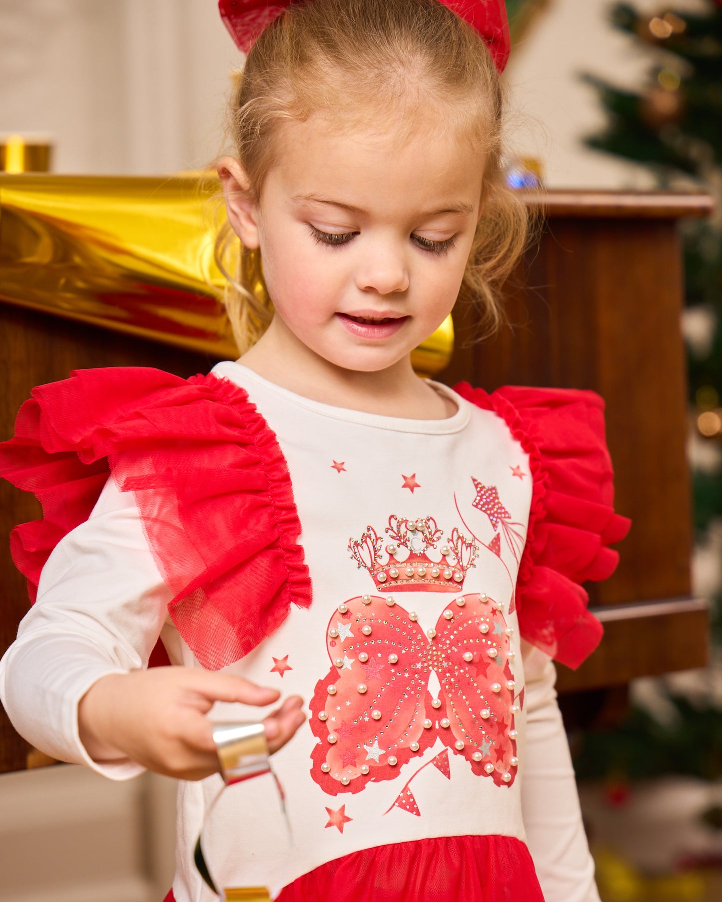 Caramelo Kids Girls Red Royal Magic Leggings Set