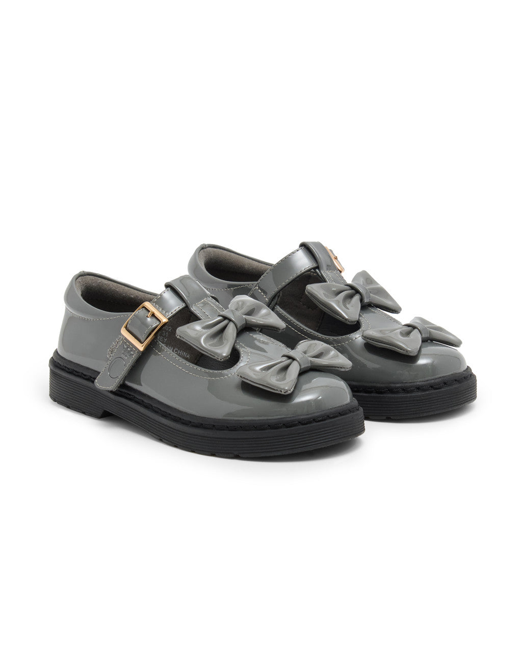 Caramelo Kids Grey Double Bow School Shoes *Preorder