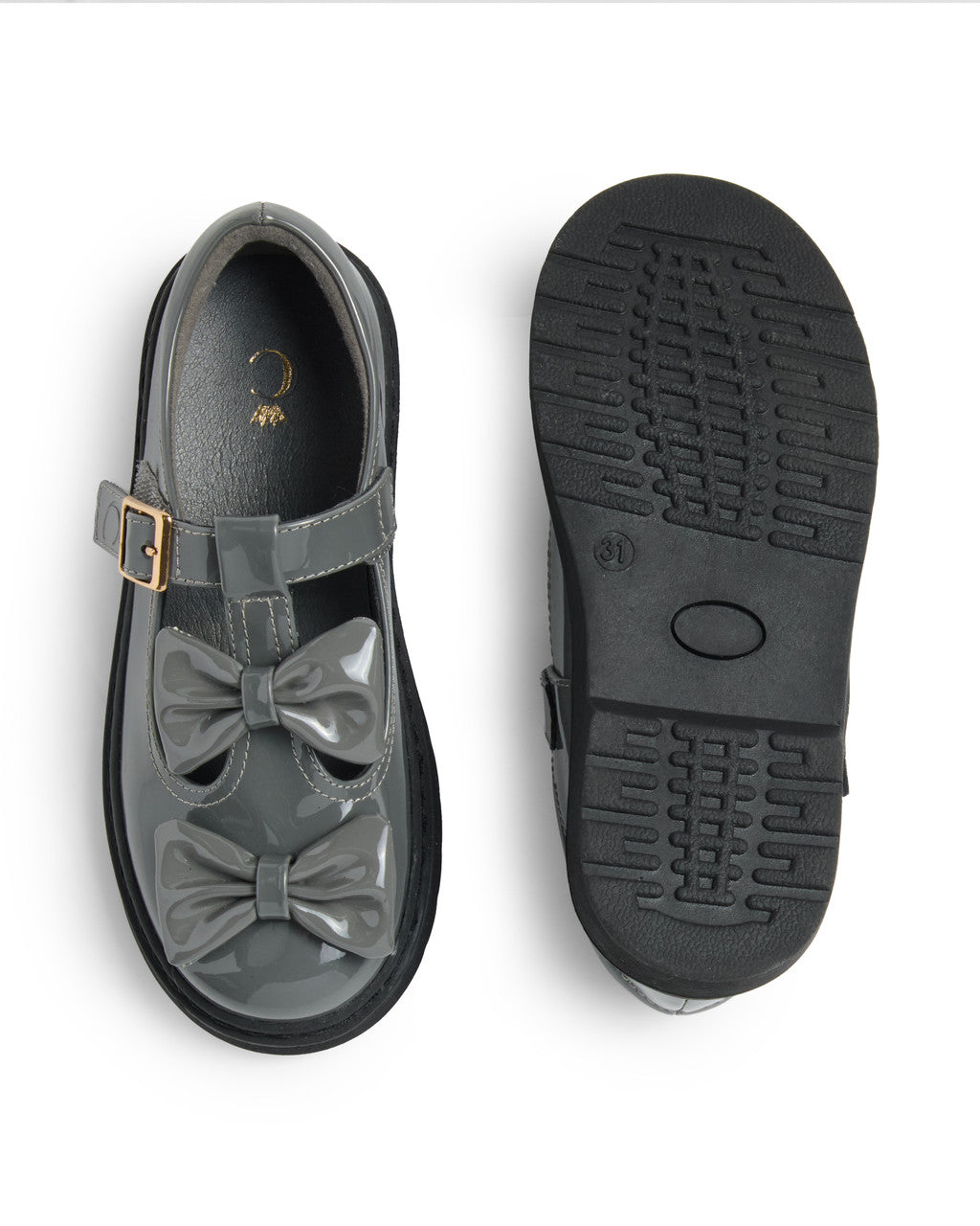 Caramelo Kids Grey Double Bow School Shoes *Preorder