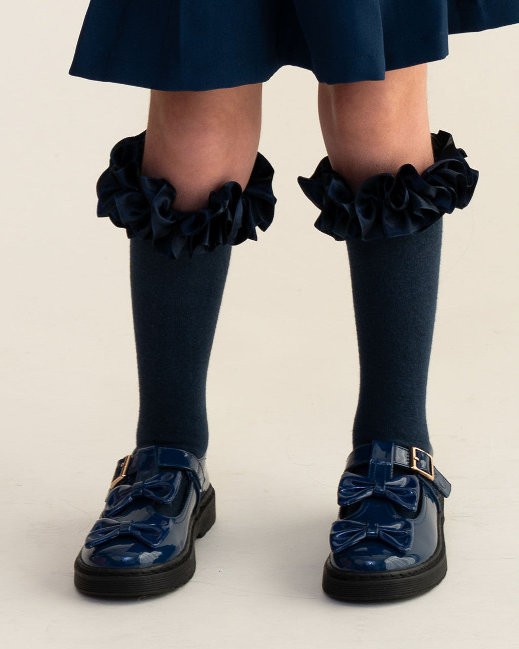 Caramelo Kids Navy Double Bow School Shoes *Preorder