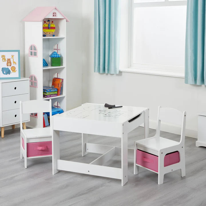 White Table and Chairs with Storage Bins