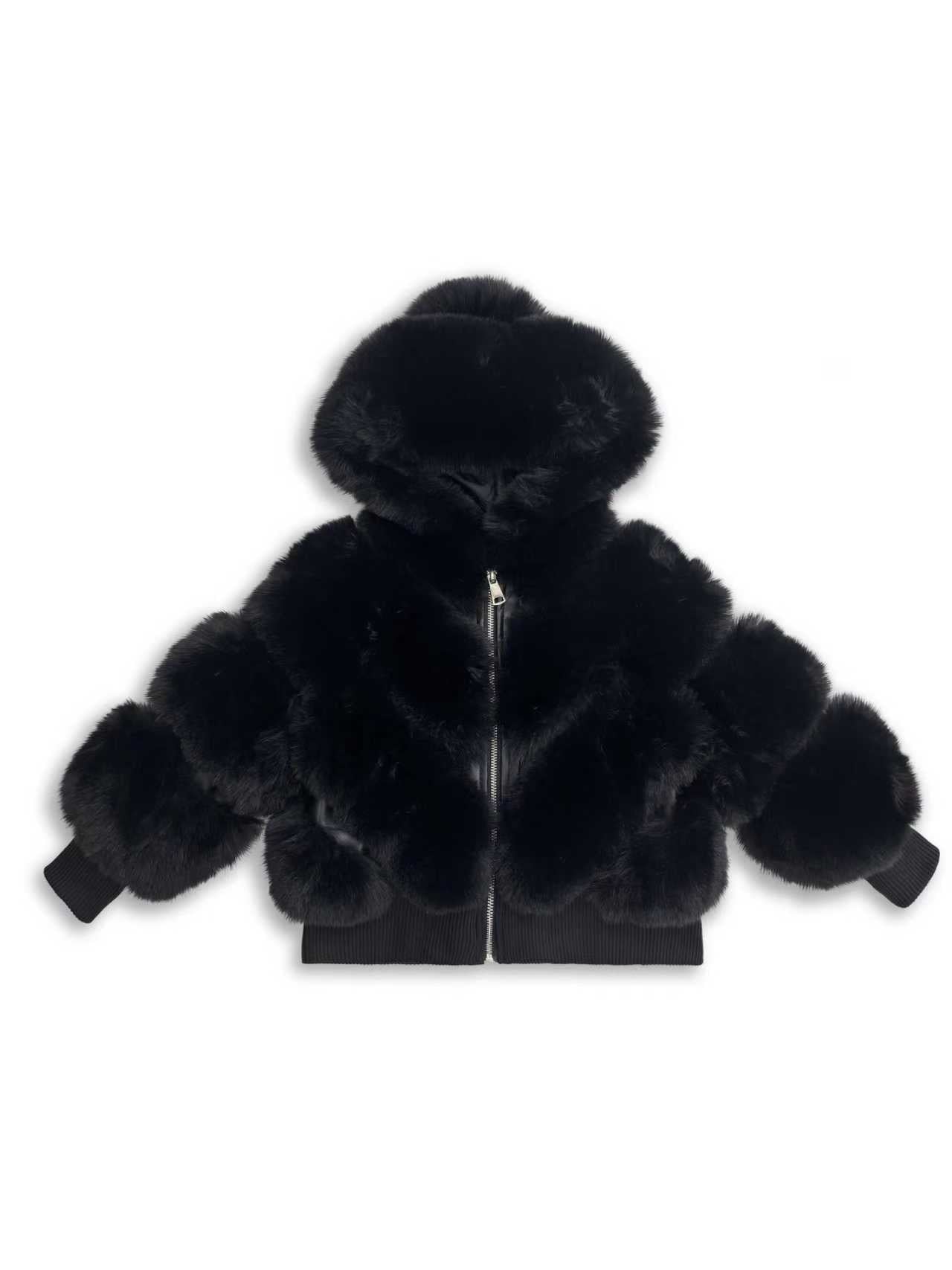 Giorgio Bambino Black Faux Fur Hooded Bomber Jacket