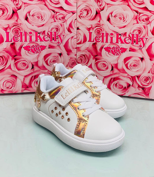 Lelli Kelly Gioello White Trainers with Rose Gold Charm Love Heart Bracelet
