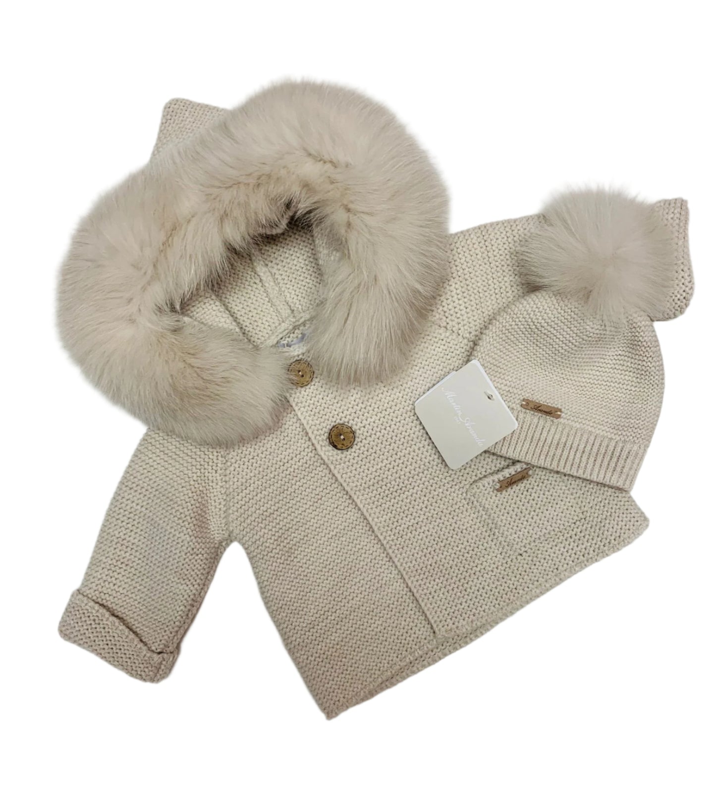 Martin Aranda Boys Knitted Stone Fur Hooded Coat