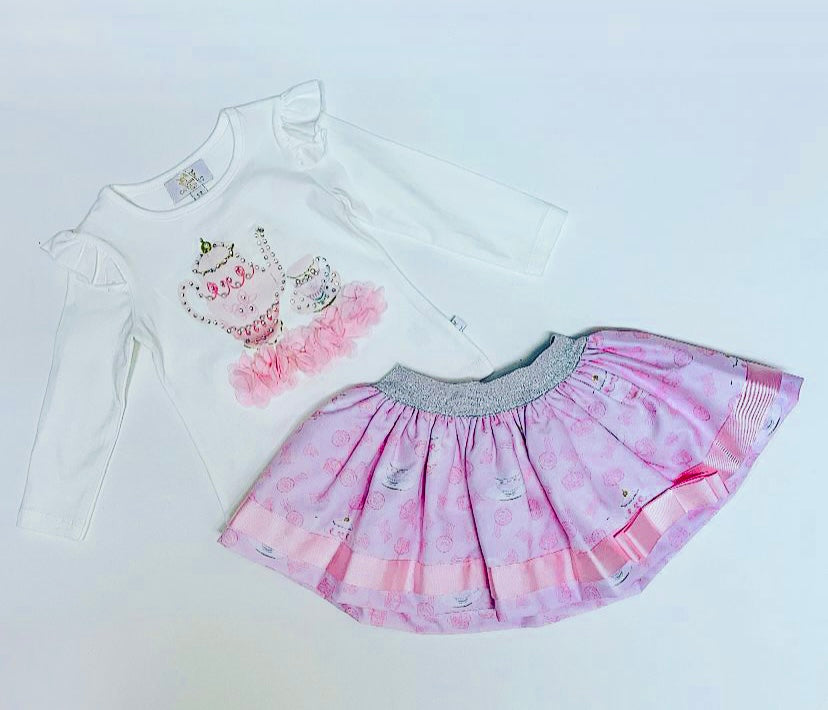 Caramelo Kids Girls Pink Diamonte Teapot Skirt Set