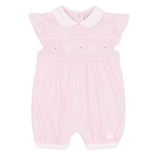 Girls Pink Gingham smocked romper