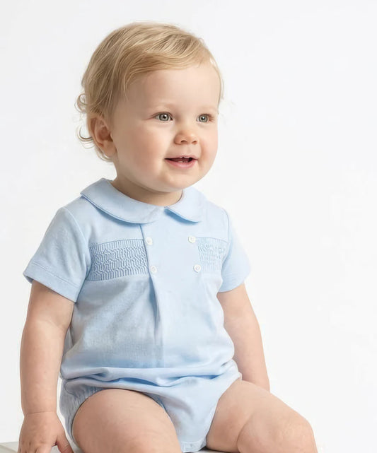 PEX Boys Smocked Cotton Romper Suit