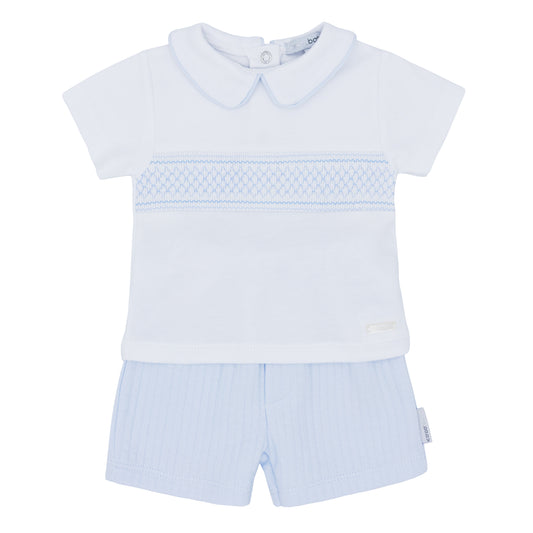 Blues Baby Boys Napoli Collection Blue Two Piece smocked Shorts set