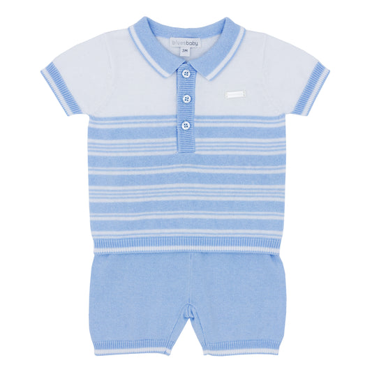 Blues Baby Boys San Remo Collection Blue Knitted Polo Shirt & Shorts Set