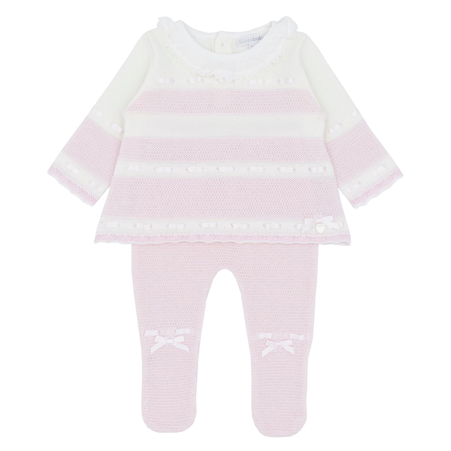 Blues Baby Girls Gistel Pink/Ivory Knitted two Piece Set with Feet