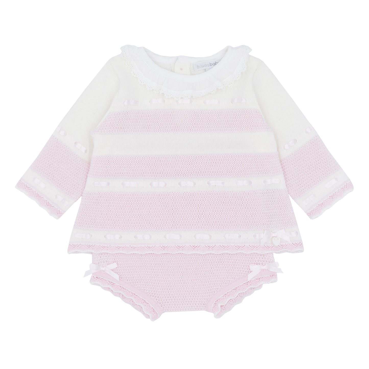 Blues Baby Girls Gistel Pink/Ivory Knitted Jam Pants Set