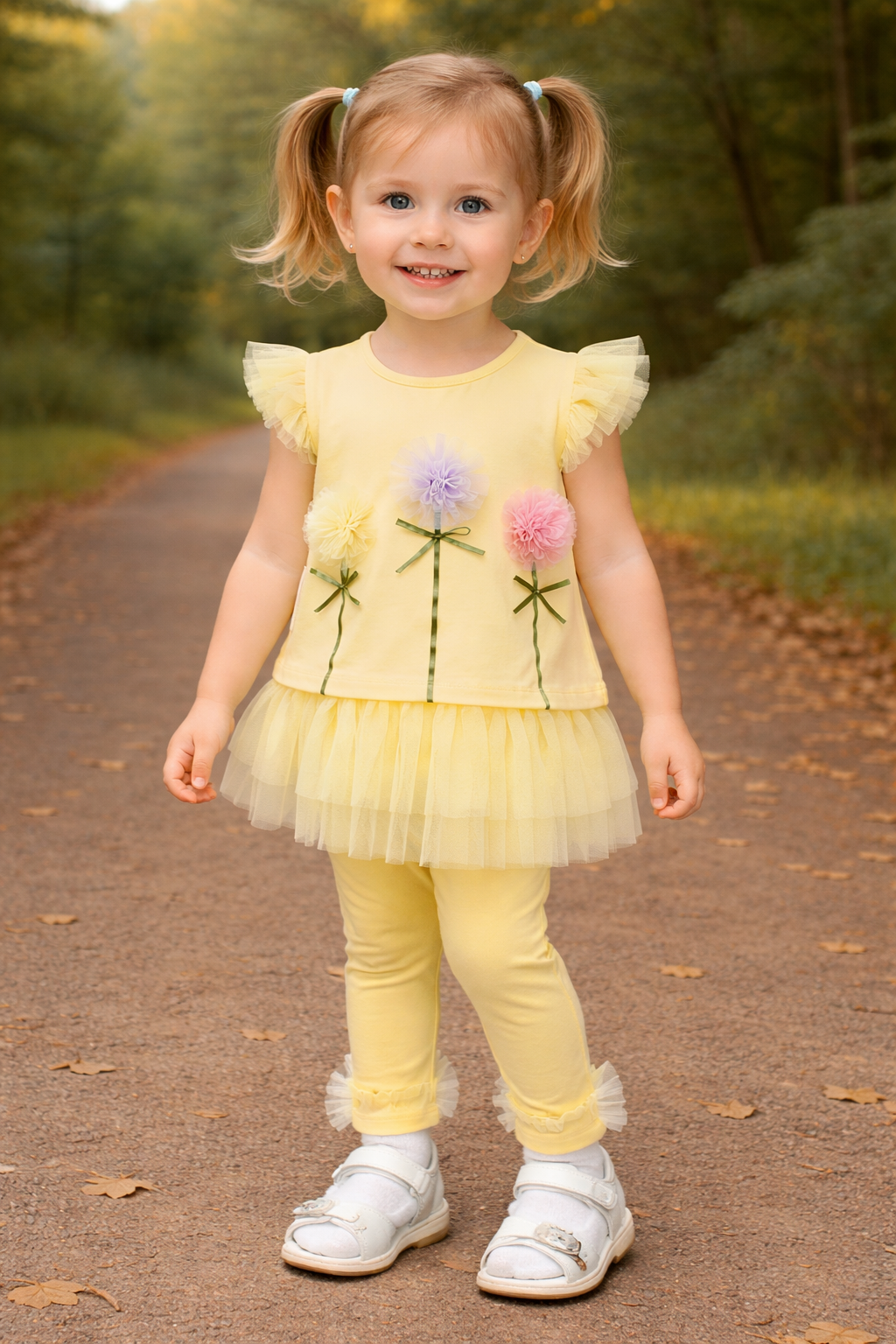 Girls Yellow Floral Leggings Set