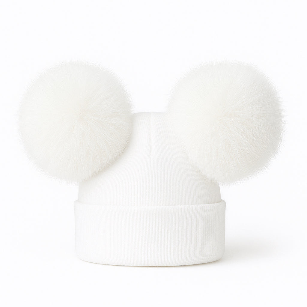 EvaBella Double Pom Pom Hat White Poms