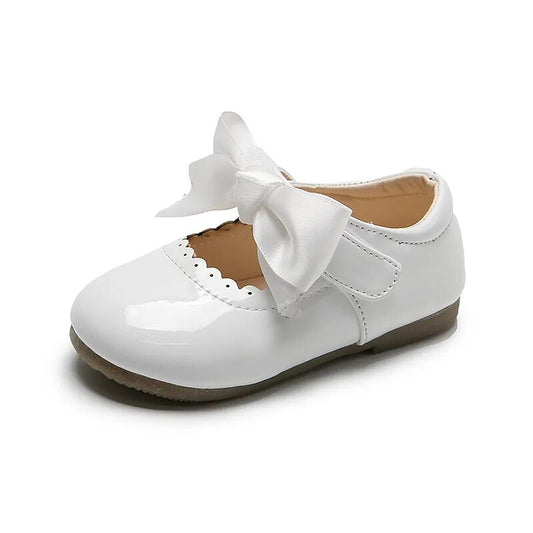 Girls Mary Jane Party Shoes with Satin Bow - White *