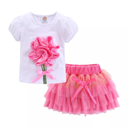 Girls Tulle Pink Skirt & Floral T shirt