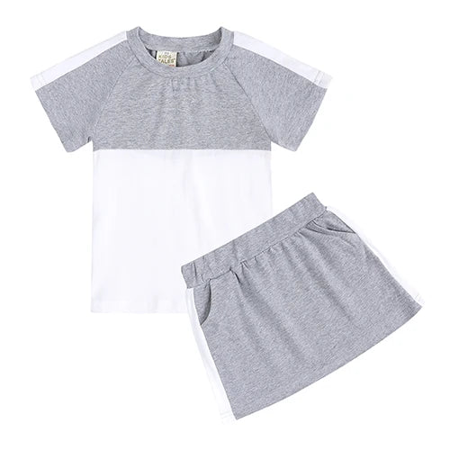 Girls Contrast Skirt & T shirt Grey