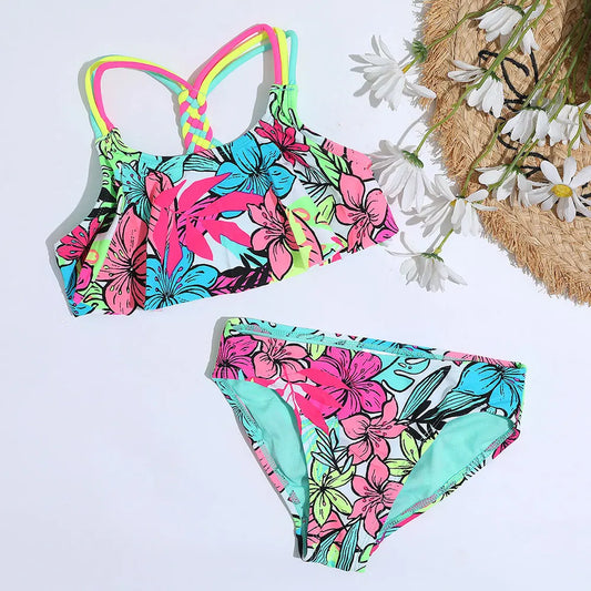 Girls Two Piece Tropical Bikini