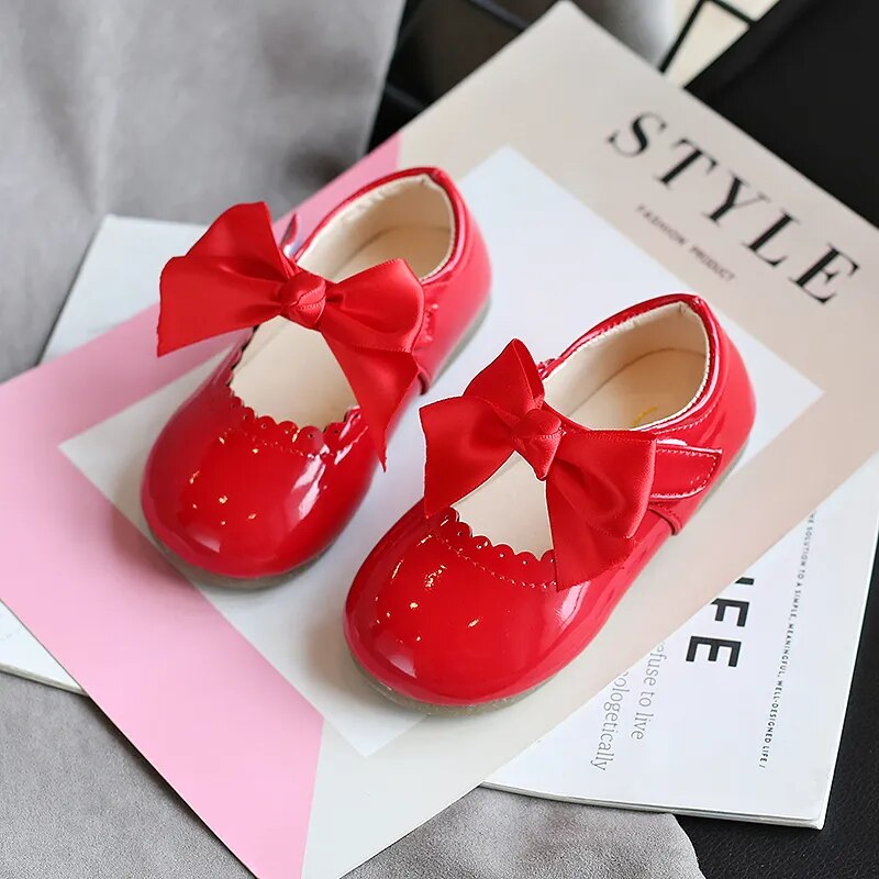 Girls Mary Jane Party Shoes with Satin Bow - Red *