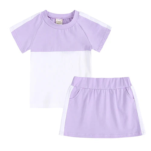 Girls Contrast Skirt & T shirt Lilac
