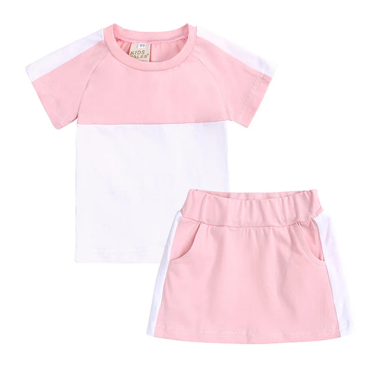 Girls Contrast Skirt & T shirt Pink