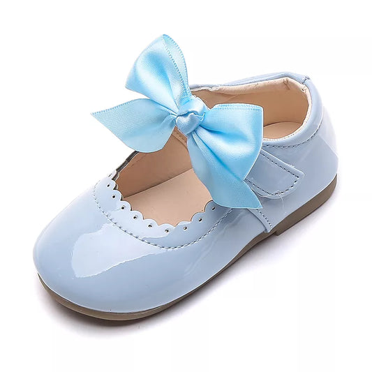 Girls Mary Jane Party Shoes with Satin Bow - Sky Blue *
